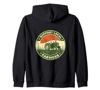 Support Local Farmers Vintage Tractor Farming Zip Hoodie