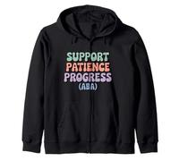 Support Patience Progress ABA Therapist Autism Awareness Zip Hoodie