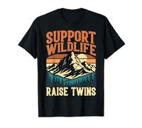 Support Wildlife Raise Twins Funny Retro Mom Dad Camping T-Shirt