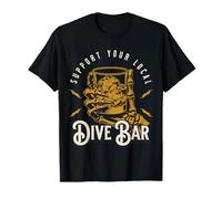 Support Your Local Dive Bar Skeleton Retro Drinking Design T-Shirt