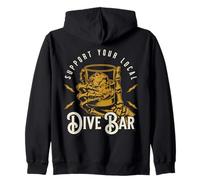 Support Your Local Dive Bar Skeleton Retro Drinking Design Zip Hoodie