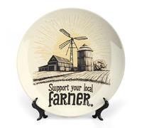 Support Your Local Farmer Trendy Bone China Decorative Plate with Display Stand Ceramic Decor Plate Art Crafts 7inch
