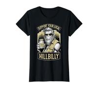 Support Your Local Hillbilly Moonshine Funny Bigfoot Redneck Value Graphic T-Shirt, Women, Black, S