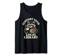 Support Your Local Library Raccoon Reading Coffee Librarian Tank Top