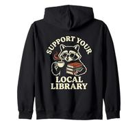 Support Your Local Library Raccoon Reading Coffee Librarian Zip Hoodie