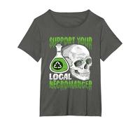 Support Your Local Necromancer Undead Design for a Satanist T-Shirt, Women's Plus, Asphalt Grey, 4X
