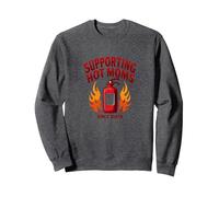 Supporting Hot Moms Since Birth Fiery Motherhood Tribute Sweatshirt, Adult Unisex, Dark Heather Grey, XL