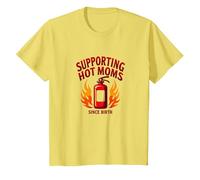 Supporting Hot Moms Since Birth Fiery Motherhood Tribute T-Shirt, Kids, Lemon, 6 Years
