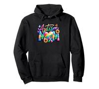 Supportive Autism Awareness Rainbow Heart & Flowers Design Pullover Hoodie