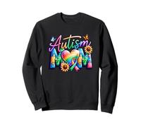 Supportive Autism Awareness Rainbow Heart & Flowers Design Sweatshirt