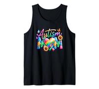 Supportive Autism Awareness Rainbow Heart & Flowers Design Tank Top