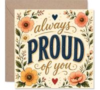 Supportive Congratulations Card - Warm Wishes for a Proud Moment - Vintage Floral and Heart Motif with Hand-lettered Message - 145mm Square, Envelope Included