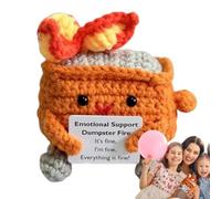 Supportive Fire Doll - Positive Crochet Fire Plush Toy | It's Fine, I'm Fine, Everything Is Fine | Handmade Crochet Doll for Desk and Table Decoration (Orange)