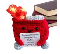 Supportive Fire Doll - Positive Crochet Fire Plush Toy | It's Fine, I'm Fine, Everything Is Fine | Handmade Crochet Doll for Desk and Table Decoration (Red)