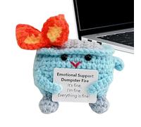 Supportive Fire Doll - Positive Crochet Fire Plush Toy | It's Fine, I'm Fine, Everything Is Fine | Handmade Crochet Doll for Desk and Table Decoration (Blue)