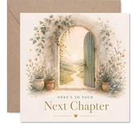 Supportive Good Luck Card - Wishing You Sunshine Ahead - Watercolour Archway Opens to a Bright New Path - 145mm Square, Envelope Included
