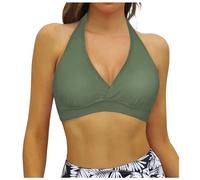 Supportive Halter Neck Bikini Top with Adjustable Strings V-Neck Bathing Suits Bikini Separates Swimwear Perfect for Athletic Women Enjoying Pool Training Army Green