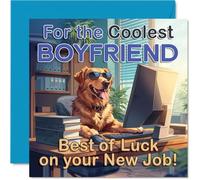 Supportive New Job Card for Boyfriend, Fun New Job Send-off | Cheerful Dog in Sunglasses at the Office, 145mm Square, Envelope Included