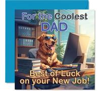 Supportive New Job Card for Dad, Fun Desk Dog Design for Dad