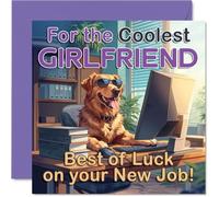 Supportive New Job Card for Girlfriend - Cheeky Pooch in Sunglasses at the Office - Bright Purple and Yellow Design - 145mm Square, Envelope Included