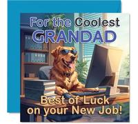 Supportive New Job Card for Grandad - Cool Canine Office Vibes - Sunglasses-wearing Dog at a Desk - A Playful Send-off for Grandad's New Adventure - 145mm Square, Envelope Included
