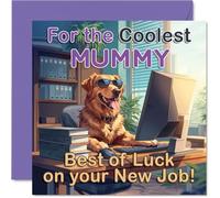 Supportive New Job Card for Mummy - Coolest Mummy Vibes - Sunglasses-wearing Golden Retriever at the Office - 145mm Square, Envelope Included