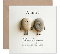 Supportive Thank You Card for Auntie - You're a Real Gem - Smiling Rocks Holding Hands in Earthy Tones, Mothers' Day - 145mm Square, Envelope Included