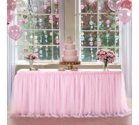 Suppromo 6ft Pink Tulle Table Skirt Baby Shower Tablecloth for Rectangle Tables or Round Tables Pink Ruffle Tutu Table Skirts for Princess Girls Birthday Party Cake Dessert Table Decorations