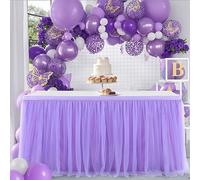 Suppromo 6ft Purple Tutu Table Skirt for Baby Shower, Rectangle or Round Tables - Tulle Cloth for Mermaid Butterfly Birthday Wedding Party Decorations