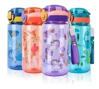 SUPPRUI Children's Drinking Bottle, 600 ml Children's Drinking Bottle with Straw, BPA-Free Children's Water Bottles, Sports Water Bottle with Leak-Proof Flip-Top Lid for Girls and Boys (Purple