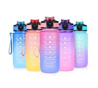 SUPPRUI Water Bottles with Straw,600ml Kids Water Bottle with time markings,Motivational Drink Bottles Leakproof and BPA-free (Pink)
