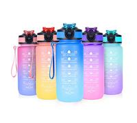 SUPPRUI Water Bottles with Straw,600ml Kids Water Bottle with time markings,Motivational Drink Bottles Leakproof and BPA-free (Blue)