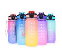 SUPPRUI Water Bottles with Straw,600ml Kids Water Bottle with time markings,Motivational Drink Bottles Leakproof and BPA-free (Orange)