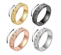 Supra Diamanto Anxiety Spinner Ring Set (4 Pcs) - Moon & Star Design Fidget Rings for Women, Stress Relief Rotating Rings in Gold/Rose Gold/Black/Silver, US Size 06-12 ZHJR24MX12