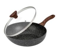 Suprano 28cm Non-Stick Deep Stir Frying Pan with Glass Lid, Wok/Saute Pan Stay-Cool Handle, Egg Omelet Fry Pan, Black Marble Effect for All Hobs (11inch)