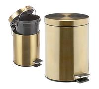 Suprano 3L Matel Stainless Steel Round Dustbin Heavy Duty Bin with Self-closing lid Kitchen Bathroom Bedroom Rubbish Waste Inner Basket (Golden)
