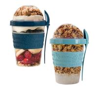 Suprano Reusable Yogurt Cups with Lid & Spoon 100% BPA Free Breakfast On the Go Cups with Topping Cereal 600ml Over Night Oats Container Smoothie Snack Jars (Blue Teal, Turquoise)