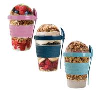 Suprano Reusable Yogurt Cups with Lid & Spoon 100% BPA Free Breakfast On the Go Cups with Topping Cereal 600ml Over Night Oats Container Smoothie Snack Jars (Pink, Blue Teal, Turquoise)