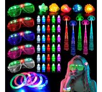 SUPRBIRD 51Pcs LED Light Up Toys Party Favors Glow in The Dark Supplies, Neon Glasses, Rave Luminous Glasses, Finger Lights, LED Jelly Rings for Birthday