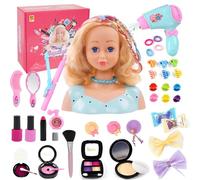 SUPRBIRD Washable Children's Hairdressing Head Set, Super Model Styling Head with Hair Accessories and Children's Makeup Accessories, Creative Play Gift for Birthday and Christmas for Girls from 3