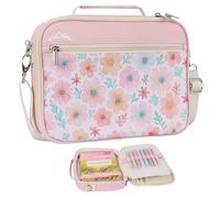 supregear Bible Cover for Women, Canvas Church Bag and Quilted Carrying Case with Shoulder for Bible Study Supplies, Removable Divider, Christian Gift for Girl/Ladies, Floral Pink