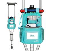 supregear Crutch Accessories Bag, Water-Resistant Storage Pouch with Cup Holder and Multiple Pockets, Large Capacity Organizer for Underarm Crutches, Cyan
