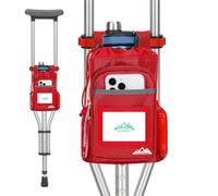 supregear Crutch Accessories Bag, Water-Resistant Storage Pouch with Cup Holder and Multiple Pockets, Large Capacity Organizer for Underarm Crutches, Red