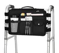 supregear Double Side Walking Frame Bag, Walker Basket with 9 Pockets and Large Compartment for Walker Rollator Wheelchair, Water Resistant Walker Organizer Pouch with Handle and Cup Holder, Black
