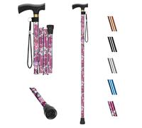 supregear Folding Walking Stick, 5-Level Adjustable Height Aluminum Foldable Walking Cane with T-Handle and Anti-Lost Wrist Strap, Non-Slip Collapsible Balancing Mobility Aid for Elderly Disabled