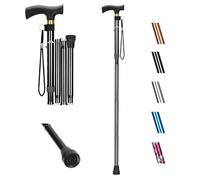 supregear Folding Walking Stick, 5-Level Adjustable Height Aluminum Foldable Walking Cane with T-Handle and Anti-Lost Wrist Strap, Non-Slip Collapsible Balancing Mobility Aid for Elderly Disabled