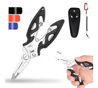 supregear Mini Fishing Pliers, Multi-Function Stainless Steel Tools with Split Ring Opener, Fish Hook Remover, Line Cutter, Sheath, Lanyard, Saltwater Resistant Fishing Gear Accessories, Black