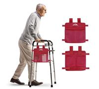 supregear Walker Side Bag, Water Resistant Accessory Basket Pouch for Folding Walkers, Lightweight Hand Free Storage Carrier Tote, Universal Size Seniors Caddy Attachment, Red