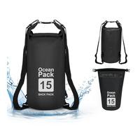 supregear Waterproof Dry Bag, 15L Roll Top Dry Sack, Versatile Ditty Backpack with 2 Detachable Straps for Boating, Hiking, Kayaking, Fishing, Camping, and Other Outdoor Adventures, Black