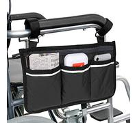 supregear Wheelchair Armrest Side Bag, Walker Organizer Bag with Reflective Stripes Waterproof Storage Pouches for Any Wheelchair, Mobility Scooter, Walker, Rollator Carry Accessories, Black